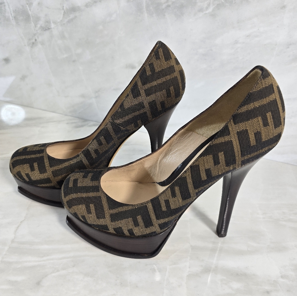 Fendi FF Motif Brown Platform Heels - Picture 3 of 7